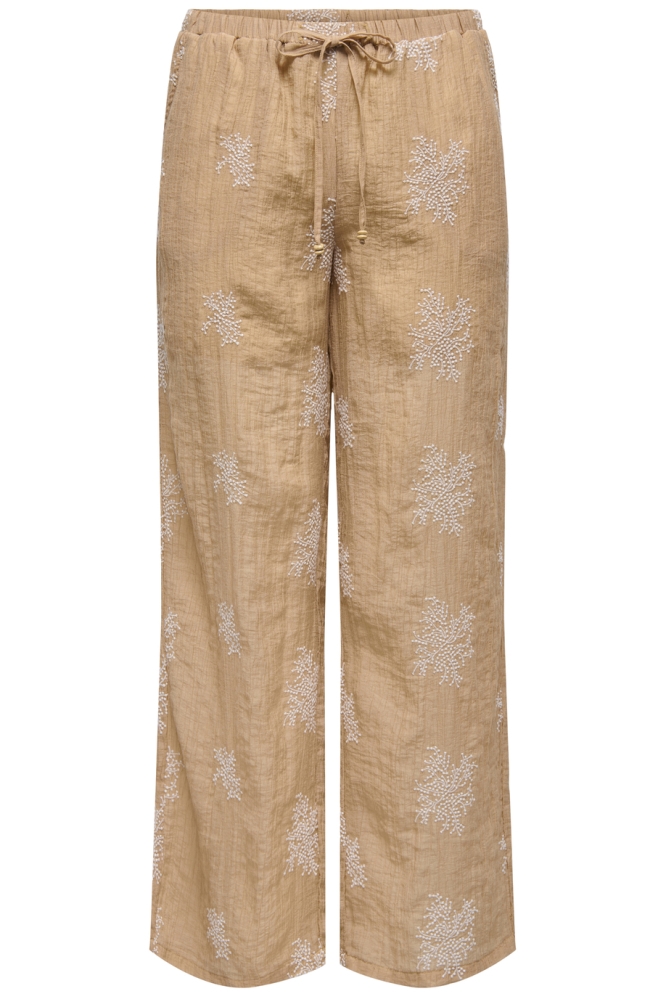 JDYTHEO HW WIDE EMBROIDERY PANT WVN 15352649 LATTE/FLOWER EMB